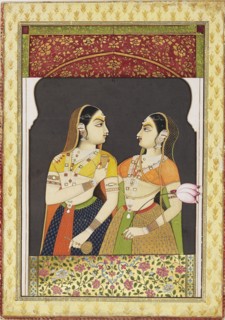Two girls in an archway with a curtain, 19th century. Artist: Unknown.