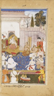 Bhishma advises Yudhishthira on the nature of the four varnas, or castes, 1598. Artist: Abdul Rahim Khan-I-Khana.