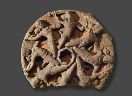 Boss from a temple ceiling with circle of flying warriors, late 8th century-early 9th century Artist: Unknown.
