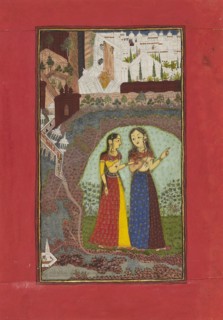 Two ladies in a landscape with palace, c1725. Artists: Unknown, Incha Ram.