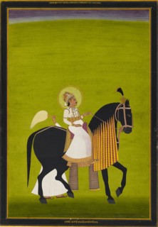 Maharaja Sawai Pratap Singh riding, 1782-1785. Artist: Ramji Das.