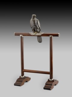 Figurine of hawk on a perch, c1890. Artists: Unknown, Jomi Eisuke.