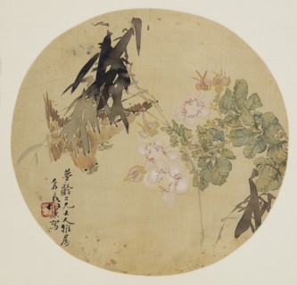 Fan painting - Flower and Bird, 19th century (1801-1900). Artist: Unknown.