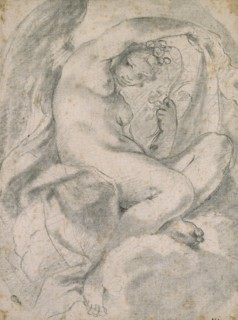 A Nymph (possibly Flora) amid Clouds, 1575-1619. Artist: Lodovico Carracci.