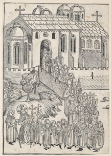 Christ greeting a pilgrim, c1491. Artist: Michael Wolgemut.