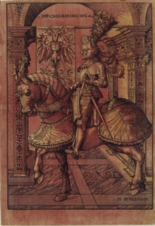Emperor Maximilian I, armed on horseback, 1508. Artist: Hans Burgkmair, the Elder.