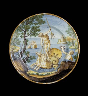 Plate with Neptune in his chariot, c1730-1750. Artist: Ferdinando Maria Campani.