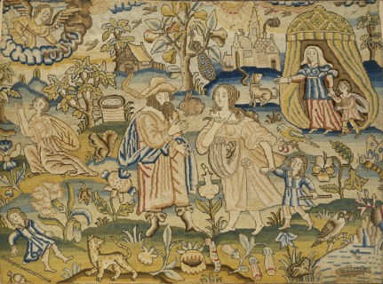 Embroidered picture: Abraham's dismissal of Hagar, mid-17th century. Artist: Unknown.