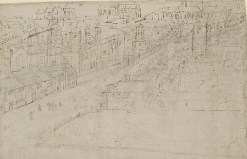 Panorama of London as seen from Southwark: Borough High Street with St Mary Overy, 1554. Artist: Anthonis van den Wyngaerde.