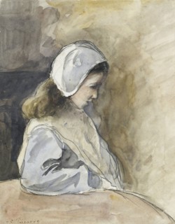 Jeanne-Rachel Pissarro seated at a table, c1872. Artist: Camille Pissarro.