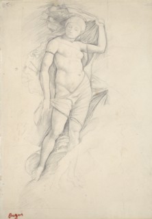 Woman, partly draped, with a slight Study of a Centaur, lower right, late 19th century. Artist: Edgar Degas.