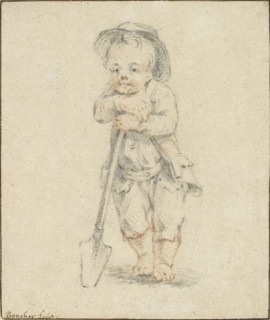Boy leaning on a Spade. Artist: Unknown.
