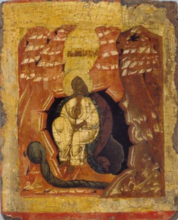 Icon of Elijah fed by a Crow, 15th-16th century (1401-1600). Artist: Unknown.