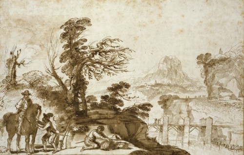 Landscape with a Horseman and a Bridge, early 17th century. Artist: Guercino.