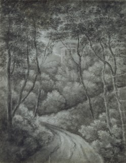 Landscape with a Path through a Forest and a classical Temple, late 18th century.. Artist: John Baptist Malchair.