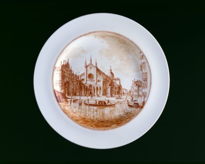 Plate with view of SS Giovanni e Paolo, Venice, c1741. Artist: Miotti.