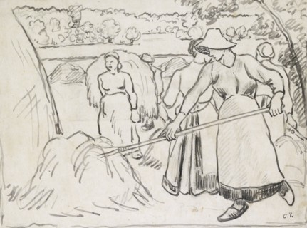 Compositional study of harvesters in a landscape, c1893. Artist: Camille Pissarro.