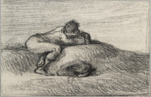 Man crouching on a Hillock, 1848-1850. Artist: Jean Francois Millet.
