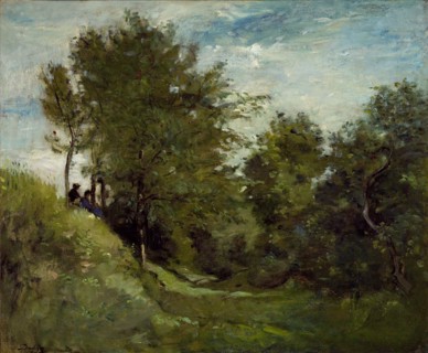 Landscape with Figures seated on a Bank, late 1870s. Artist: Charles Francois Daubigny.