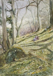 Wooded Slope with four Figures, mid 19th century. Artist: John William Inchbold.