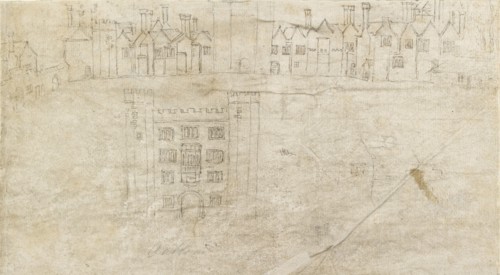Buildings along the South front of Oatlands Palace, c1550s. Artist: Anthonis van den Wyngaerde.