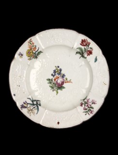Plate, with flowers (rose centre), c1755. Artist: Unknown.