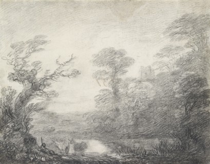 Wooded landscape with herdsman, cows and church tower, 1753-1757. Artist: Thomas Gainsborough.