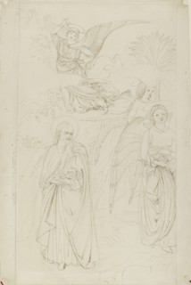 Drawing of Abraham parting from the Angels from Benozzo Gozzoli, 1845. Artist: John Ruskin.