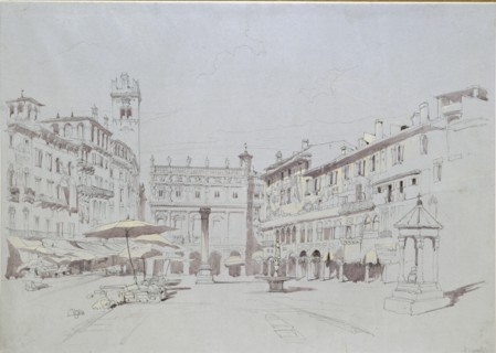 Study for Detail of the Piazza delle Erbe, Verona, 19 May 1841. Artist: John Ruskin.