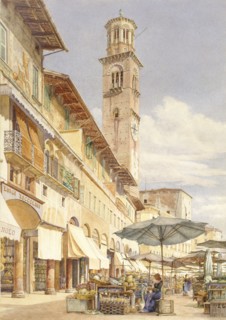 The Piazza delle Erbe, Verona, June - September 1884. Artist: Frank Randal.