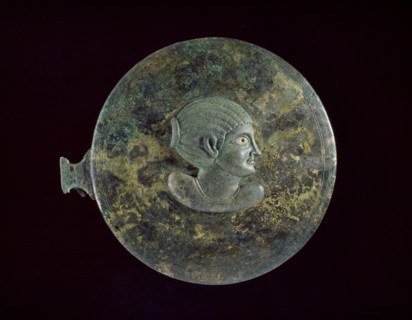 Cast bronze mirror-cover with bust of a woman in relief, 1st century BC - 1st century AD. Artist: Unknown.