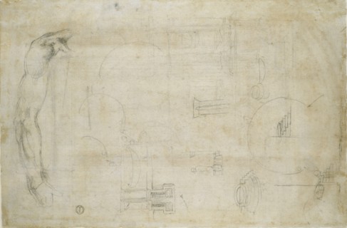 Study of a Man's Arm and some architectural sketches, c1490-1560. Artist: Michelangelo Buonarroti.
