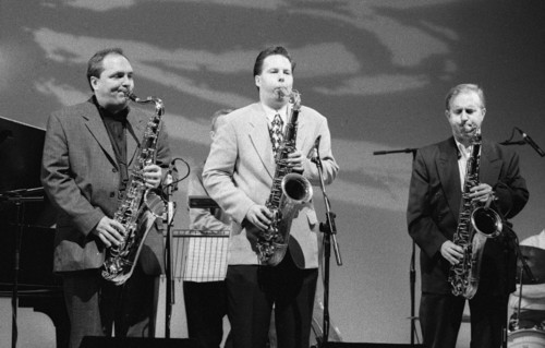 Ken Peplowski, Scot Hamilton and Harry Allen, Brecon Jazz Festival, Powys, Wales, Aug 1998. Artist: Brian O'Connor.