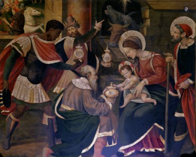 Adoration of the Magi, detail from the Altarpiece with scenes of the life of Christ on an altar o?