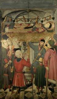 Table of the tomb of Saint Vincent and exorcism of a possessed', detail of the altarpiece of Sain?