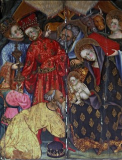 Altarpiece of Santa Maria of Santes Creus, detail 'The Adoration of the Kings'. Painting on wood.