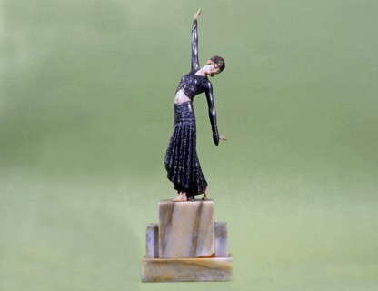 Dancer, mounted on ivory, metal and marble base.