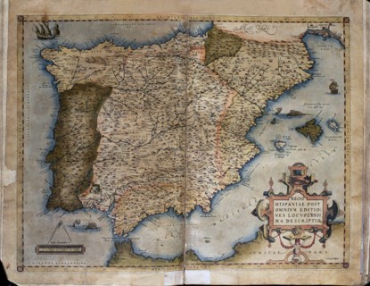 'Theatrum Orbis Terrarum' by Abraham Ortelius, Antwerp, 1574. Map of the Iberian Peninsula.