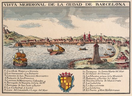 View of the Port of Barcelona. Engraving.
