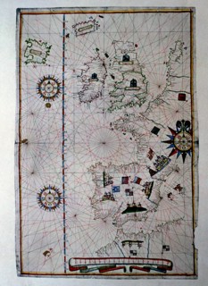 Atlas of Joan Martines, Messina, 1582. Portulan chart of Western Europe showing the Iberian penin?