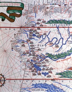 Atlas of Joan Martines, Messina, 1582. Portulan chart of the West Coast of America (Peru, Ecuador?