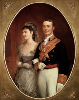 Alphonse XII (1857-1885) and his wife Maria de las Mercedes of Orleans, kings of Spain.