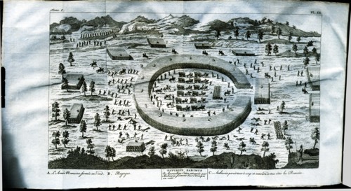 Battle with Ambiorix, chief of Eburones from the Belgian Gaul, engraving from 'Bellium Gallim' (G?