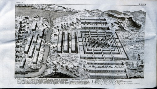 Battle with Vercingetorix, Gaulish leader of the resistance against Rome, engraving from 'Bellium?