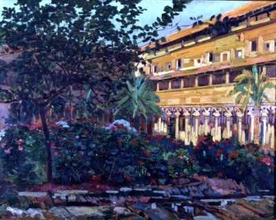 'Cloister of Sant Francesc', oil on canvas, 97 X 78 cm., work by the Majorcan impressionist and ?