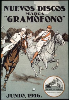 Advertising poster of 'La voz de su amo', cover of the catalog of new disk releases. June, 1916.