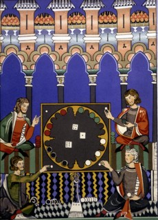 Playing dice. Miniature of the 'Book of Games', manuscript, 1283, by Alfonso X el Sabio.