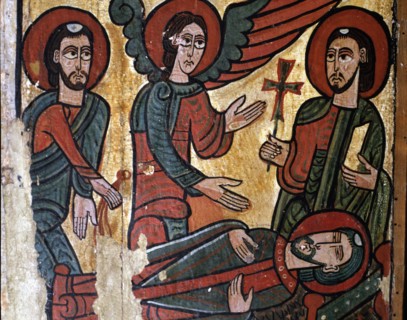 'Frontal of St. Martin of Tours', detail of the saint's death, tempera on wood. The work consist?