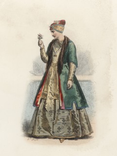Nabob or Great of Persia, in the modern age, color engraving 1970.