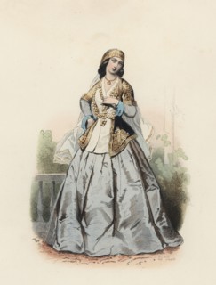 Chemakha woman, color engraving 1870.